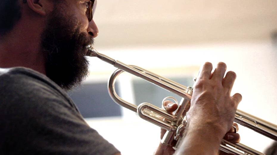 A musician playing the trumpet